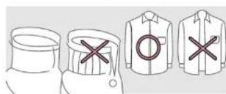 Diagram showing four different types of clothing items with checkmarks, indicating selection or mark status.