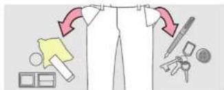 Diagram illustrating clothing item selection with arrows indicating direction and icons for accessories like t-shirt, jeans, and accessories.