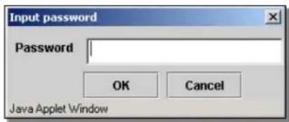 Input password Password OK Cancel Java Applet Window