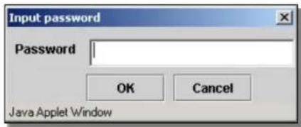 Input password Password OK Cancel Java Applet Window