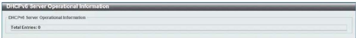 DHCPv6 Server Operational Information DHCPv6 Server Operational Information Total Entries: 0