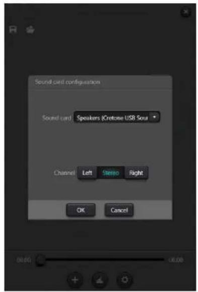Sound card configuration Sound card Speakers (Crotone USB Soul Channel Left Stereo Right OK Cancel