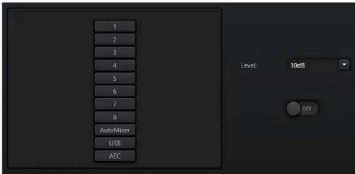 1 2 3 4 5 6 7 8 AutoMixer USB AEC Level: 10dB OFF