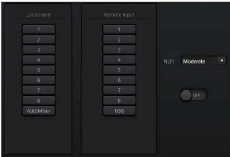 Local input 1 2 3 4 5 6 7 8 AutoMixer Remote input 1 2 3 4 5 6 7 8 USB NLP: Moderate OFF