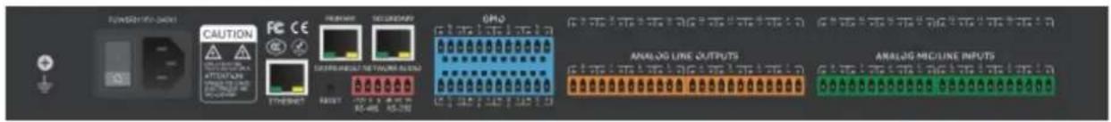 POWER/INTU/RON CAUTION REDAIR SECONDARY OPG ANALOG LINE OUTPUTS ANALOG MIC/LINE INPUTS