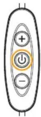 Diagram showing three labeled buttons: plus, power, and minus, arranged vertically within an oval shape.