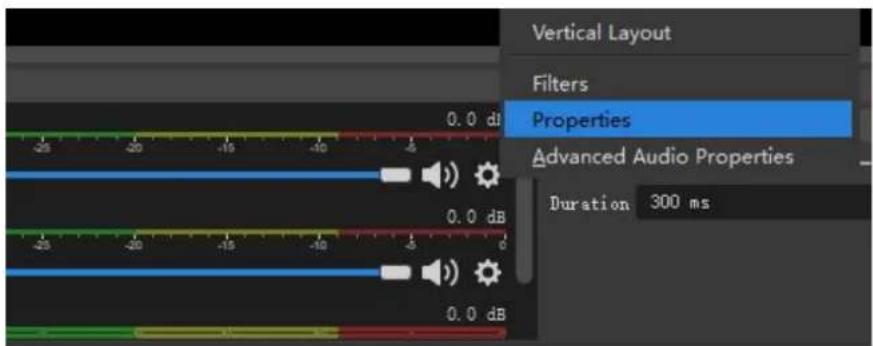 Vertical Layout Filters Properties Advanced Audio Properties Duration 300 ms