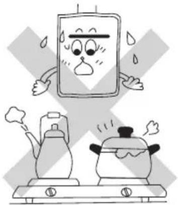 Cartoon illustration of a character drying food with steam rising from a kettle and a pot on a stove (no text or symbols)
