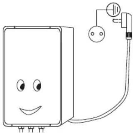Simple line drawing of a smiling electrical outlet connected to a power outlet (no text or symbols)