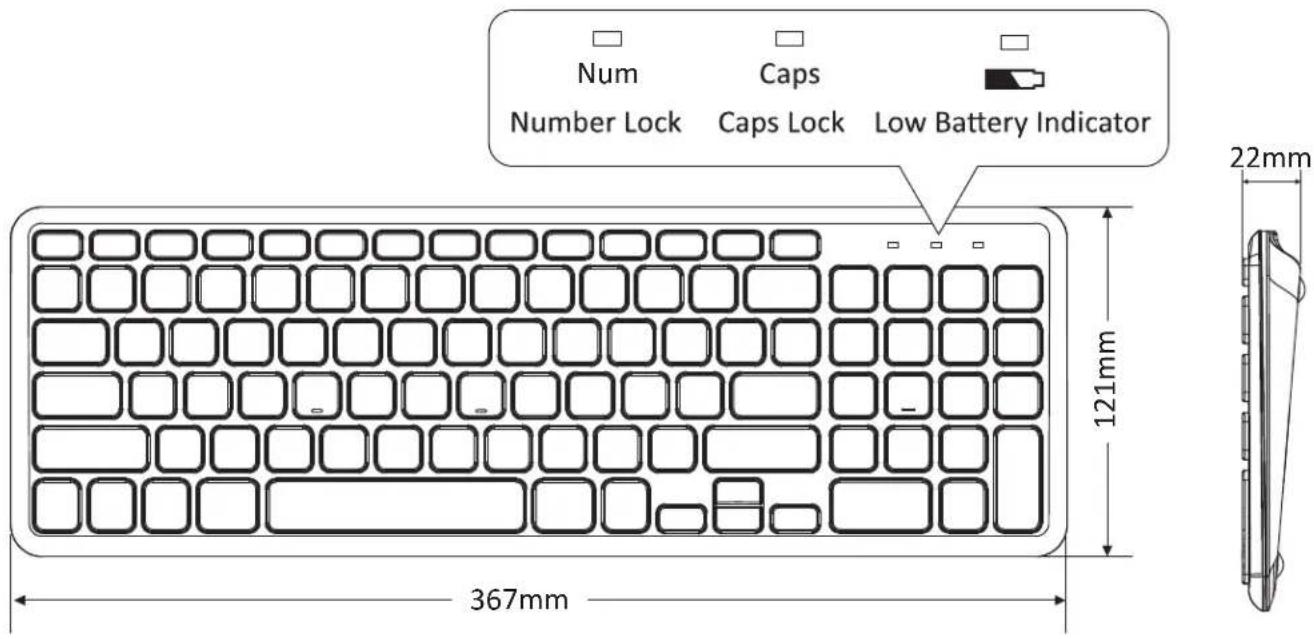 Num Caps Number Lock Caps Lock Low Battery Indicator 121mm 367mm 22mm