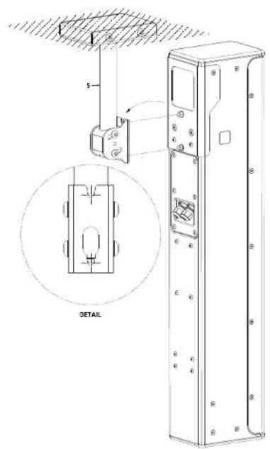 Technical diagram of a device with labeled components and an inset showing a mechanical assembly detail.