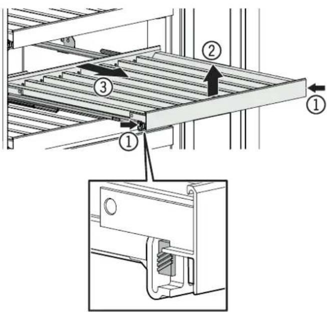 Technical diagram showing a mechanical assembly with numbered components and an inset view of the internal structure.