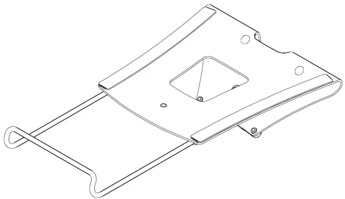 Technical line drawing of a mechanical component with a curved base and rectangular housing (no text or symbols)