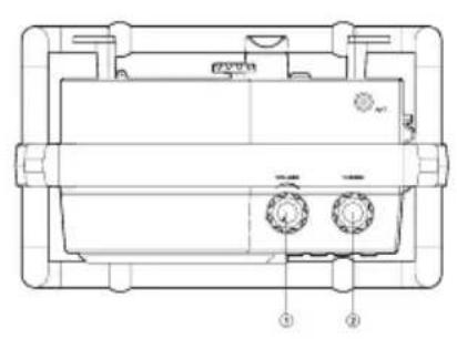 Technical diagram of a device with labeled components, showing internal structure and numbered parts.