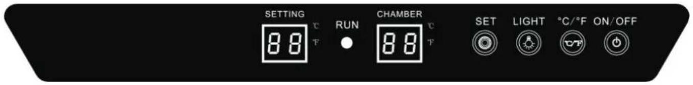 SETTING 8.8 °C RUN CHAMBER 8.8 °C F F SET LIGHT °C/°F ON/OFF