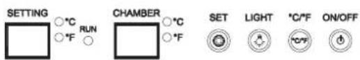 SETTING ○°C RUN ○°F CHAMBER ○°C ○°F SET LIGHT °C/F ON/OFF