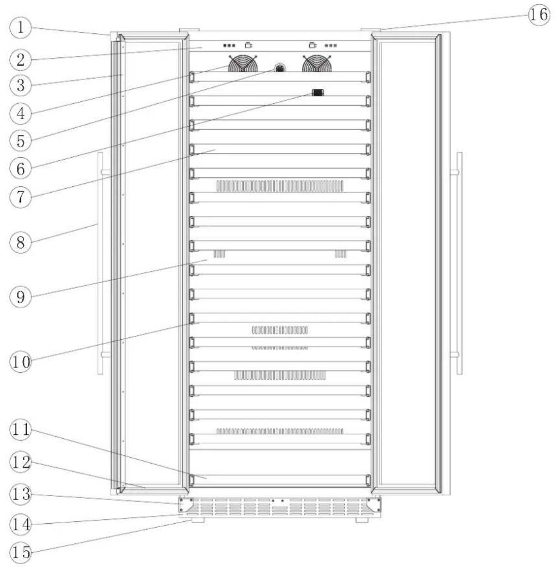 Technical diagram of a server rack with numbered components for identification and assembly reference.