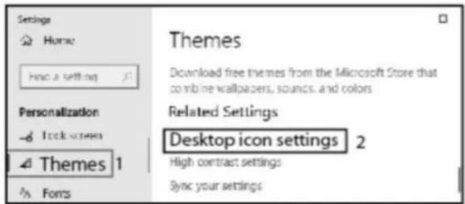 Settings Home Find a setting Personalization 4 Took screen 4 Themes 1 Fonts Themes Download free themes from the Microsoft Store that combine wallpapers, sounds, and colors Related Settings Desktop icon settings 2 High contract settings Sync your settings