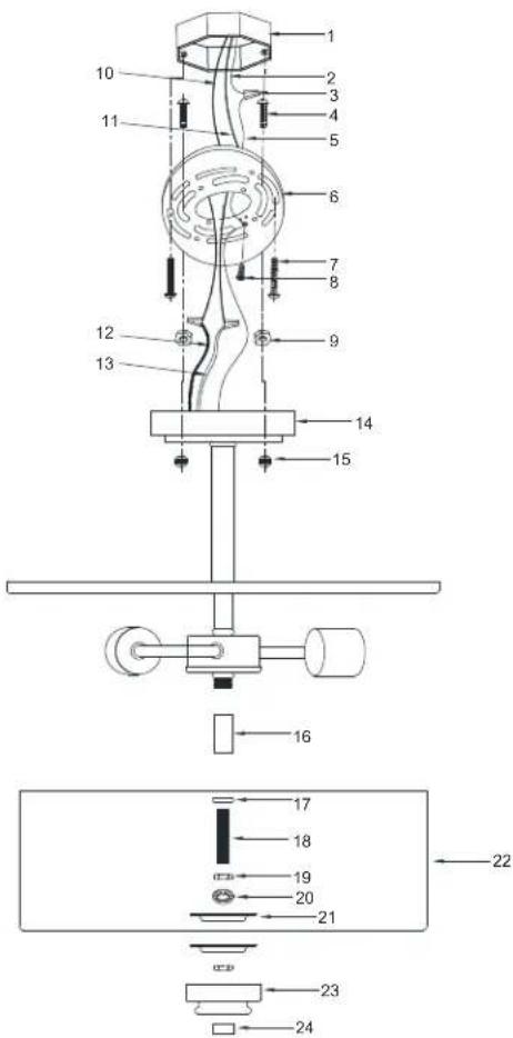 Technical diagram of a mechanical device with numbered components and labeled parts