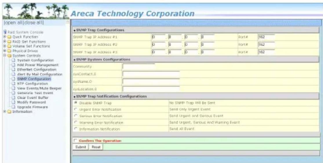 Areca Technology Corporation |open all|close all| Raid System Console Quick Function RAID Set Functions Volume Set Functions Physical Drives System Controls System Configuration Hdd Power Management EtherNet Configuration Alert By Mail Configuration SNMP Configuration NTP Configuration View Events/Mute Beeper Generate Test Event Clear Event Buffer Modify Password Upgrade Firmware Information SNMP Trap Configurations SNMP Trap IP Address #1 0 0 0 0 Port# 162 SNMP Trap IP Address #2 0 0 0 0 Port# 162 SNMP Trap IP Address #3 0 0 0 0 Port# 162 SNMP System Configurations Community sysContact.0 sysName.0 sysLocation.0 SNMP Trap Notification Configurations Disable SNMP Trap No SNMP Trap Will Be Sent Urgent Error Notification Send Only Urgent Event Serious Error Notification Send Urgent And Serious Event Warning Error Notification Send Urgent, Serious And Warning Event Information Notification Send All Event Confirm The Operation Submit Reset SNMP Trap Configurations Port# 162 SNMP Trap IP Address #1 SNMP Trap IP Address #2 SNMP Trap IP Address #3 SNMP Trap IP Address #4 SNMP Trap IP Address #5 SNMP Trap IP Address #6 SNMP Trap IP Address #7 SNMP Trap IP Address #8 SNMP Trap IP Address #9 SNMP Trap IP Address #10 SNMP Trap IP Address #11 SNMP Trap IP Address #12 SNMP Trap IP Address #13 SNMP Trap IP Address #14 SNMP Trap IP Address #15 SNMP Trap IP Address #16 SNMP Trap IP Address #17 SNMP Trap IP Address #18 SNMP Trap IP Address #19 SNMP Trap IP Address #20 SNMP Trap IP Address #21 SNMP Trap IP Address #22 SNMP Trap IP Address #23 SNMP Trap IP Address #24 SNMP Trap IP Address #25 SNMP Trap IP Address #26 SNMP Trap IP Address #27 SNMP Trap IP Address #28 SNMP Trap IP Address #29 SNMP Trap IP Address #30 SNMP Trap IP Address #31 SNMP Trap IP Address #32 SNMP Trap IP Address #33 SNMP Trap IP Address #34 SNMP Trap IP Address #35 SNMP Trap IP Address #36 SNMP Trap IP Address #37 SNMP Trap IP Address #38 SNMP Trap IP Address #39 SNMP Trap IP Address #40 SNMP Trap IP Address #41 SNMP Trap IP Address #42 SNMP Trap IP Address #43 SNMP Trap IP Address #44 SNMP Trap IP Address #45 SNMP Trap IP Address #46 SNMP Trap IP Address #47 SNMP Trap IP Address #48 SNMP Trap IP Address #49 SNMP Trap IP Address #50 SNMP Trap IP Address #51 SNMP Trap IP Address #52 SNMP Trap IP Address #53 SNMP Trap IP Address #54 SNMP Trap IP Address #55 SNMP Trap IP Address #56 SNMP Trap IP Address #57 SNMP Trap IP Address #58 SNMP Trap IP Address #59 SNMP Trap IP Address #60 SNMP Trap IP Address #61 SNMP Trap IP Address #62 SNMP Trap IP Address #63 SNMP Trap IP Address #64 SNMP Trap IP Address #65 SNMP Trap IP Address #66 SNMP Trap IP Address #67 SNMP Trap IP Address #68 SNMP Trap IP Address #69 SNMP Trap IP Address #70 SNMP Trap IP Address #71 SNMP Trap IP Address #72 SNMP Trap IP Address #73 SNMP Trap IP Address #74 SNMP Trap IP Address #75 SNMP Trap IP Address #76 SNMP Trap IP Address #77 SNMP Trap IP Address #78 SNMP Trap IP Address #79 SNMP Trap IP Address #80 SNMP Trap IP Address #81 SNMP Trap IP Address #82 SNMP Trap IP Address #83 SNMP Trap IP Address #84 SNMP Trap IP Address #85 SNMP Trap IP Address #86 SNMP Trap IP Address #87 SNMP Trap IP Address #88 SNMP Trap IP Address #89 SNMP Trap IP Address #90 SNMP Trap IP Address #91 SNMP Trap IP Address #92 SNMP Trap IP Address #93 SNMP Trap IP Address #94 SNMP Trap IP Address #95 SNMP Trap IP Address #96 SNMP Trap IP Address #97 SNMP Trap IP Address #98 SNMP Trap IP Address #99 SNMP Trap IP Address #100