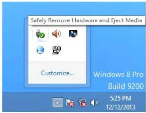 Safely Remove Hardware and Eject Media Customize... Windows 8 Pro Build 9200 5:25 PM 12/12/2013