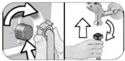 Illustration showing two hands performing a valve adjustment operation, with arrows indicating direction of motion.