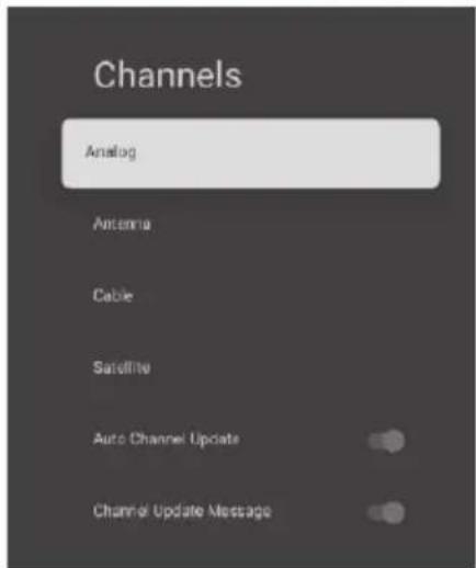 Channels Analog Antenna Cable Satellite Auto Channel Update Channel Update Message