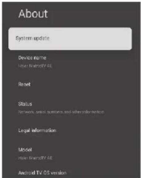 About System update Device name Hotel MagicTV 4E Reset Status Networks, serial numbers and other information Legal information Model Hotel MagicTV 4E Android TV OS version