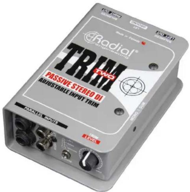 TRIM TWO PASSIVE STEREO DI ADJUSTABLE INPUT TRIM PARALLEL INPUTS TRIM LEVEL Made in Canada INVOICE 2.47 PROFEET DEVEGET MERO 1.50PM