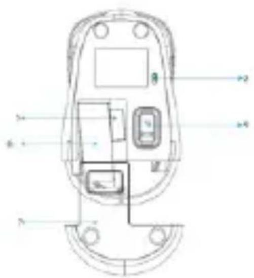 Technical diagram of a remote control panel with labeled ports and internal compartments