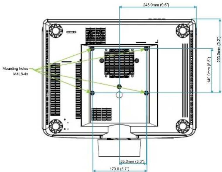Mounting holes M4LB-4x 243.0mm (9.6°) 140.0mm (5.5°) 233.0mm (9.2°) 85.0mm (3.3°) 170.0 (6.7°)