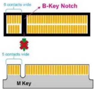 6 contacts wide B-Key Notch 5 contacts wide M Key