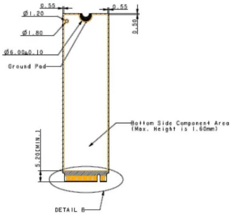 0.55 Ø1.20 Ø1.80 Ø6.00±0.10 Ground Pod 0.55 0.50 5.20[MIN.] Bottom Side Component Area (Max. Height is 1.60mm) DETAIL B