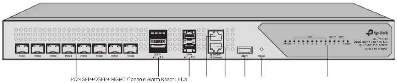 PON1 PON2 PON3 PON4 PON5 PON6 PON7 PON8 QSP+1 ▲ T1 ▼2 SPF+ ▲ T1 ▼2 ▲ MGMT ▼ Console Alarm Reset tp-link DS-0700-08 Dialysisman Reset Alarm Bus KOS=0700-08/09 Control Internal Line Terminal