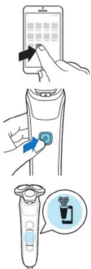 Illustration showing three-step smartphone usage: inserting a grid, adjusting the button, and using a remote control.