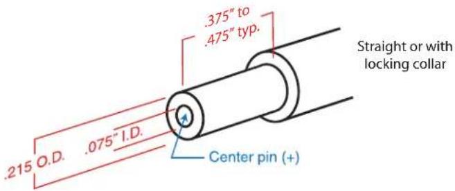.215 O.D. .075" I.D. .375" to .475" typ. Straight or with locking collar Center pin (+)