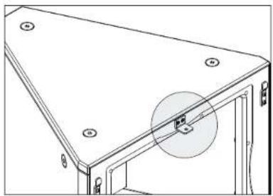 Technical line drawing of a triangular frame with mounting holes and a circular detail (no text or symbols)
