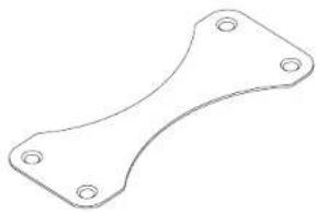 Technical line drawing of a mechanical bracket with four circular holes (no text or symbols)