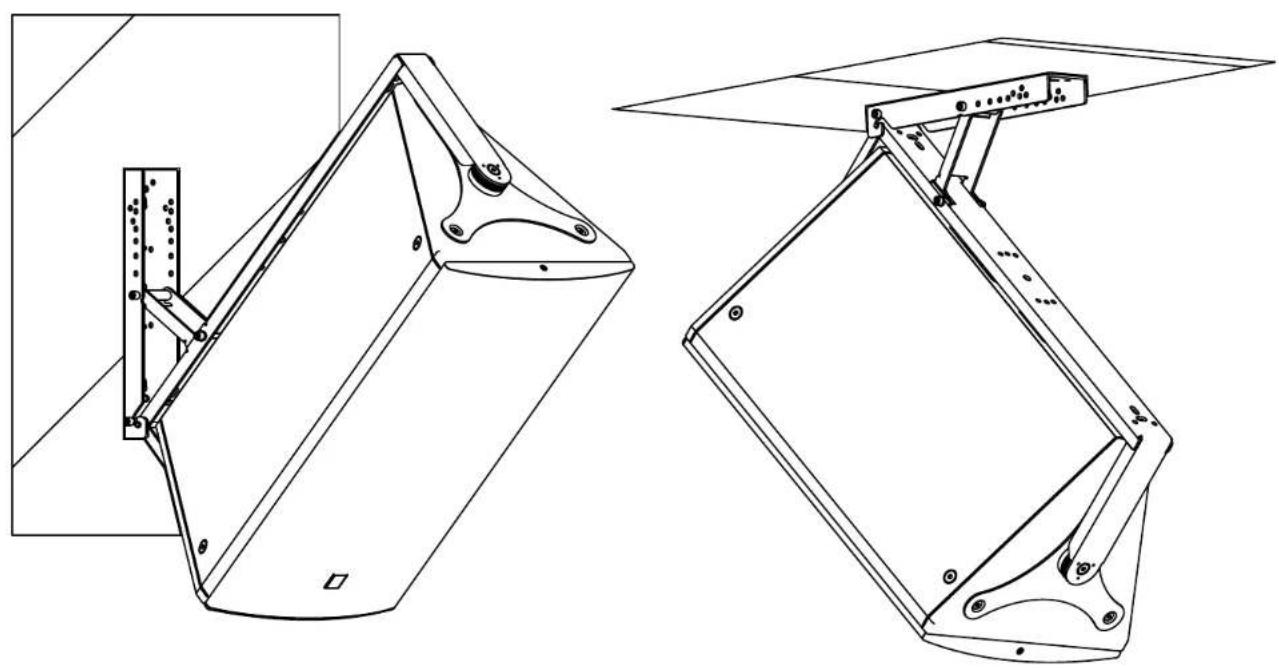 Technical line drawing of two mechanical components with mounting brackets and structural supports (no text or symbols)