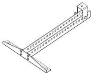 Technical line drawing of a mechanical support structure with mounting holes and a central bracket (no text or symbols)