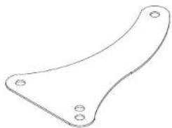 Simple line drawing of a curved mechanical bracket with four circular holes (no text or symbols)