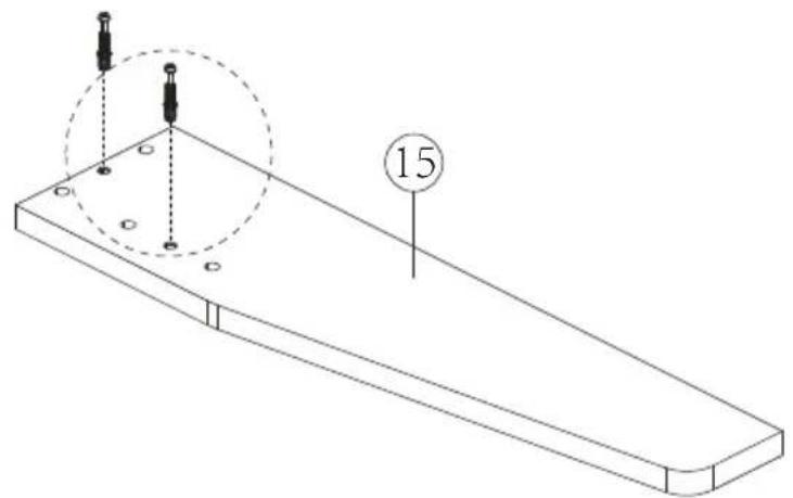 Isometric line drawing of a rectangular plate with two small protrusions and a dashed circle highlighting a section, labeled '15' (no text or symbols on the diagram itself)
