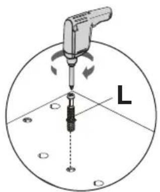 Diagram of a screwdriver tool in a circular coordinate system with labeled point L (no text or symbols on the diagram itself)