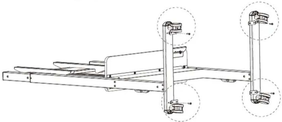Technical line drawing of a mechanical assembly with two vertical supports and mounting brackets (no text or symbols)
