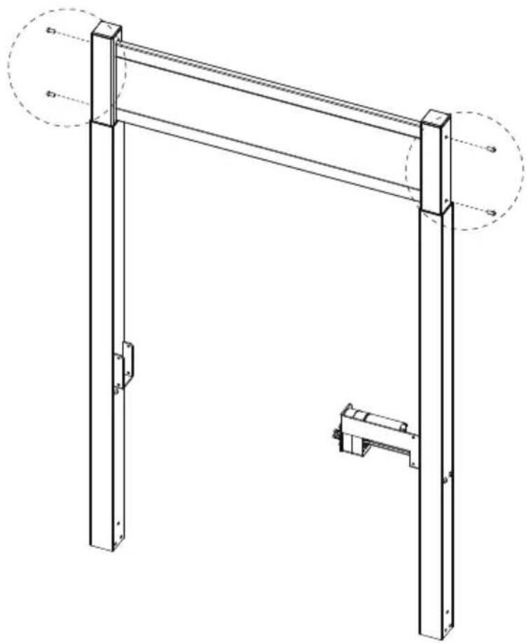Technical line drawing of a mechanical support structure with two vertical posts and a bracket (no text or symbols)