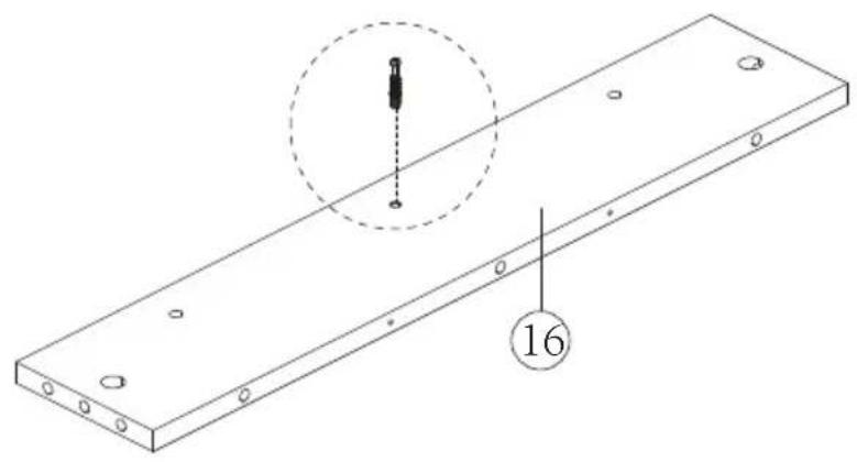 Technical line drawing of a rectangular plate with bolt holes and a magnified inset showing a screwdriver inserted into the center (no text or symbols)
