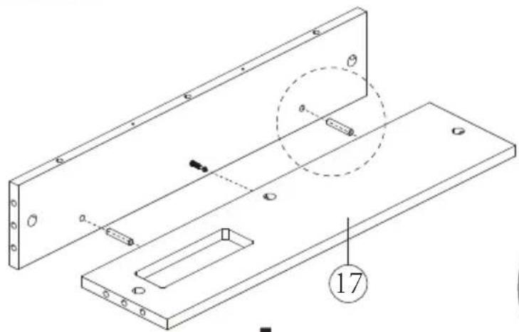 Technical line drawing of a mechanical assembly with two plates, a central cavity, and a dashed circle highlighting a component (no text or symbols present)