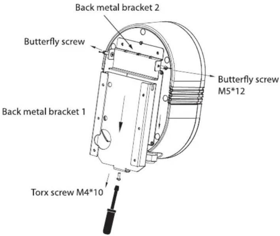Back metal bracket 2 Butterfly screw Back metal bracket 1 Torx screw M4*10 Butterfly screw M5*12