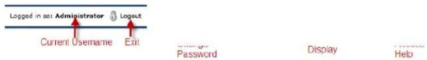 Logged in as: Administrator Logout Current Username Exit Password Display Help