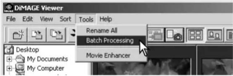 DiMAGE Viewer File Edit View Sort Tools Help Rename All Batch Processing Movie Enhancer Desktop My Documents My Computer